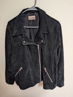 Black Suede Moto Jacket with Silver Zippers