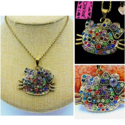 NEW Enamel Betsey Johnson Hello Kitty Jewelry pendant Rhinestone Cat