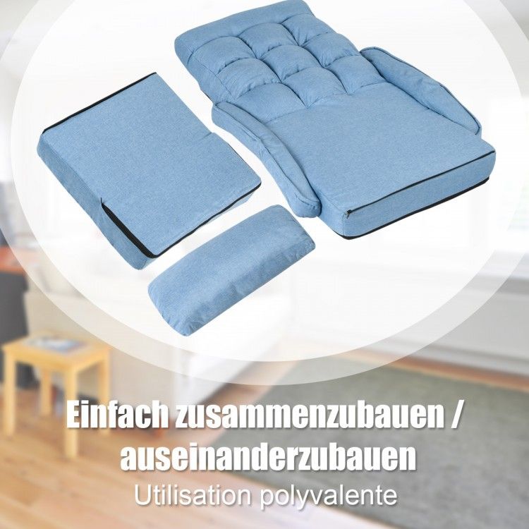 Folding Lazy Floor Chair Sofa With Armrests And Pillow-Blue