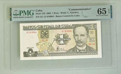 1 peso 2003 commemorative cuba pmg 65