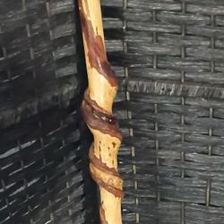 Vintage Folk Art Coiling Snakes Wooden Hand Carved Walking Stick
