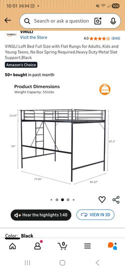 VINGLI Loft Bed Frame, Full Size