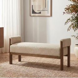 #E  51.8” Upholstered Bench Color: Beige/Brown Soft Fabric • Wood Legs  Price: $90