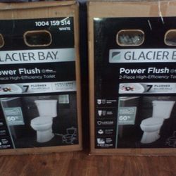 Two Brand New Glacier Bay Power Flush White Toilets