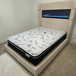 Bed With USB And Fireplace LED Bed Light Bed 🛌 