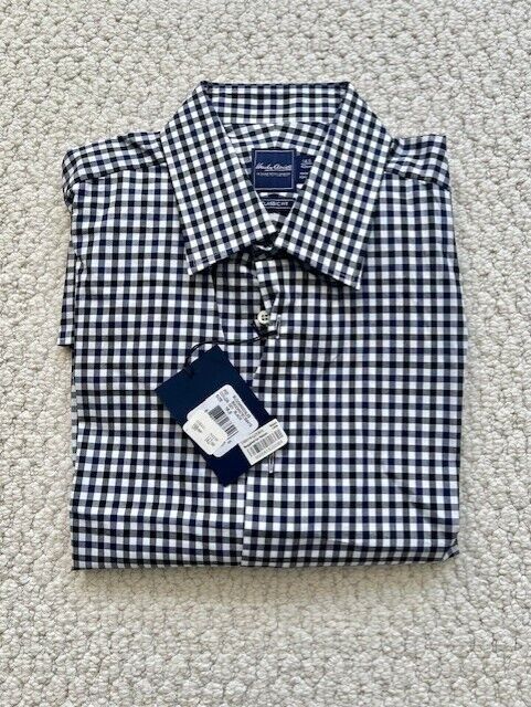 Men's Hardy Amies Savile Row Dress Shirt, Black White Check, Size 16.5
