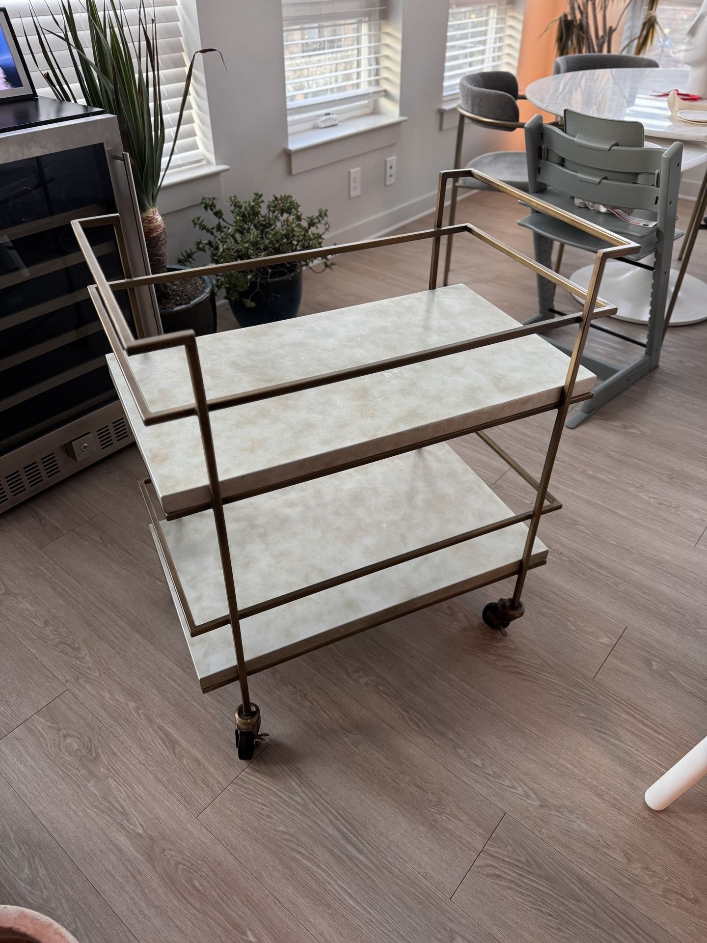 Bar Cart - Brass & Concrete Crate and Barrel