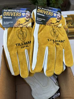 New Tillman 1414L Top Grain/Split Cowhide Driver Gloves – Size Large