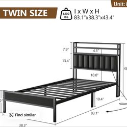 Twin size bed frame and bed