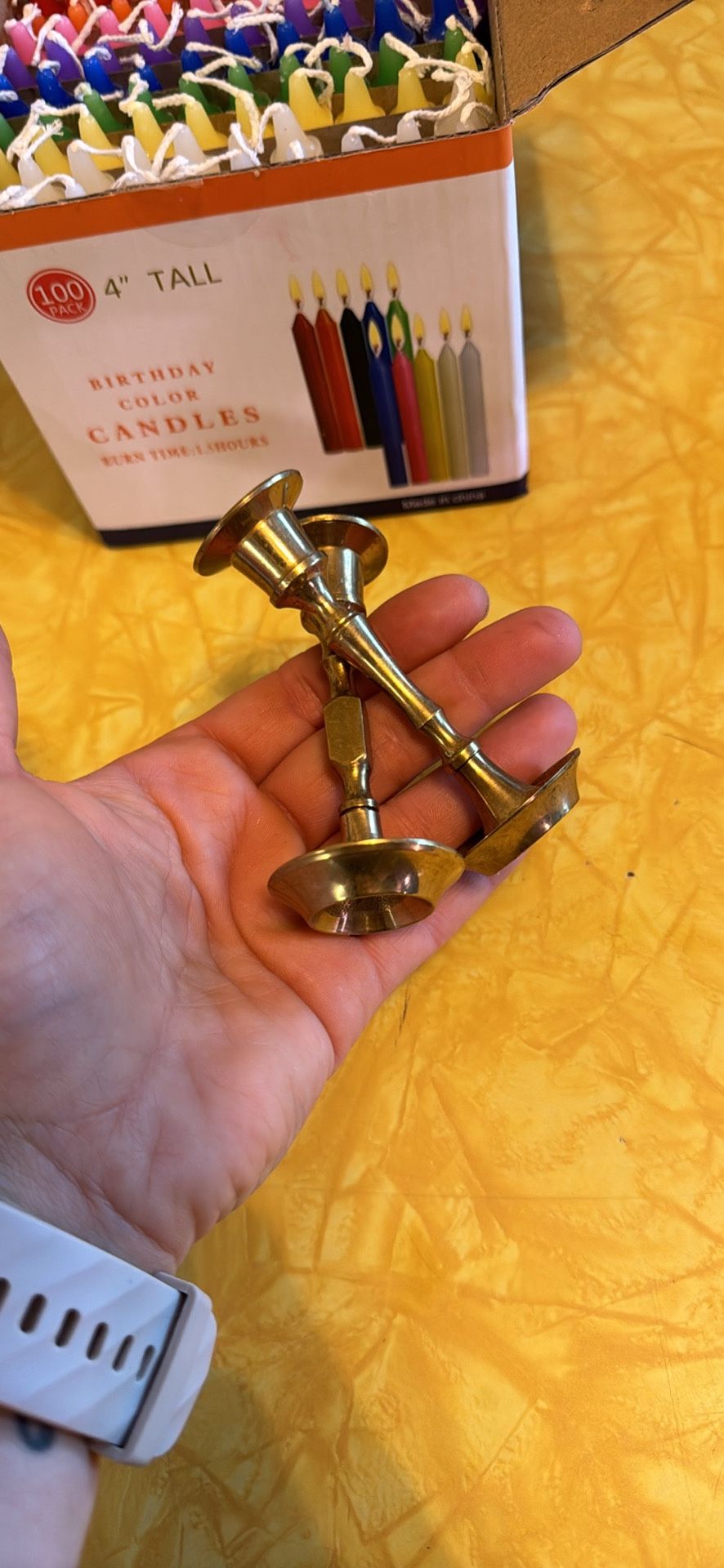 Small Taper Candles And Brass Candle Holders