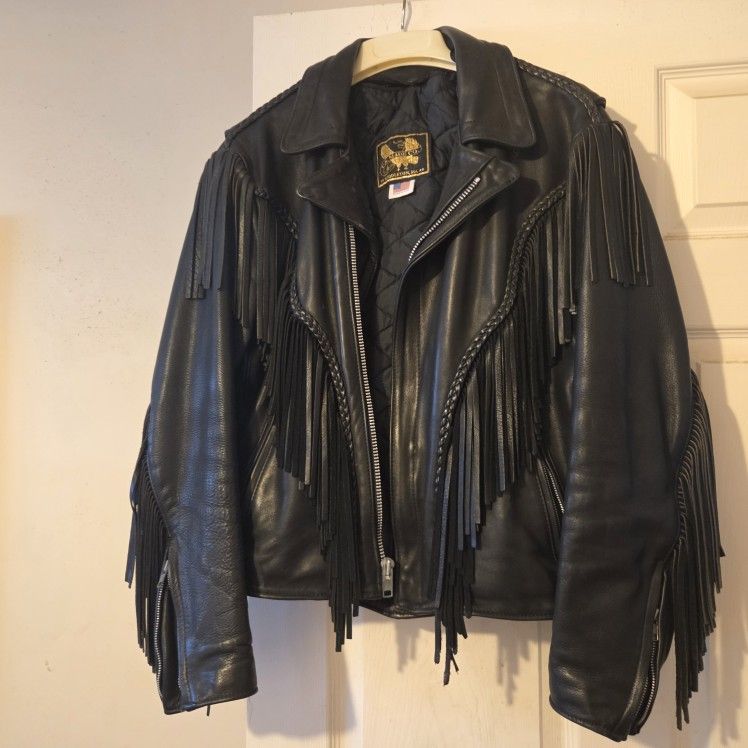 HIGH END MEN'S FRINGE LEATHER MOTORCYCLE JACKET "NEW"