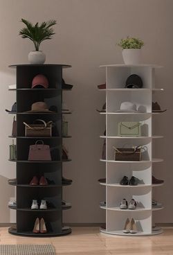 7 Tier Rotating Shoe Rack Tower, Spinning Shoe Display, 360 Shoe Rack Storage Round Carousel, Vertical Handbag Rotate Shoes Closet Organization (WHITE