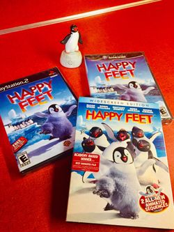 HAPPY FEET PLAYSTATION 2- NINTENDO GAMECUBE - WIDESCREEN EDITION MOVIE - plus Musical Penguin Limited moving Toy