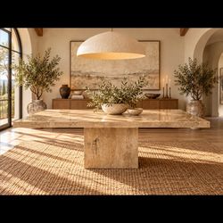Luxury Italian Travertine Dining Table 84” | Stone International | $5,000 Retail