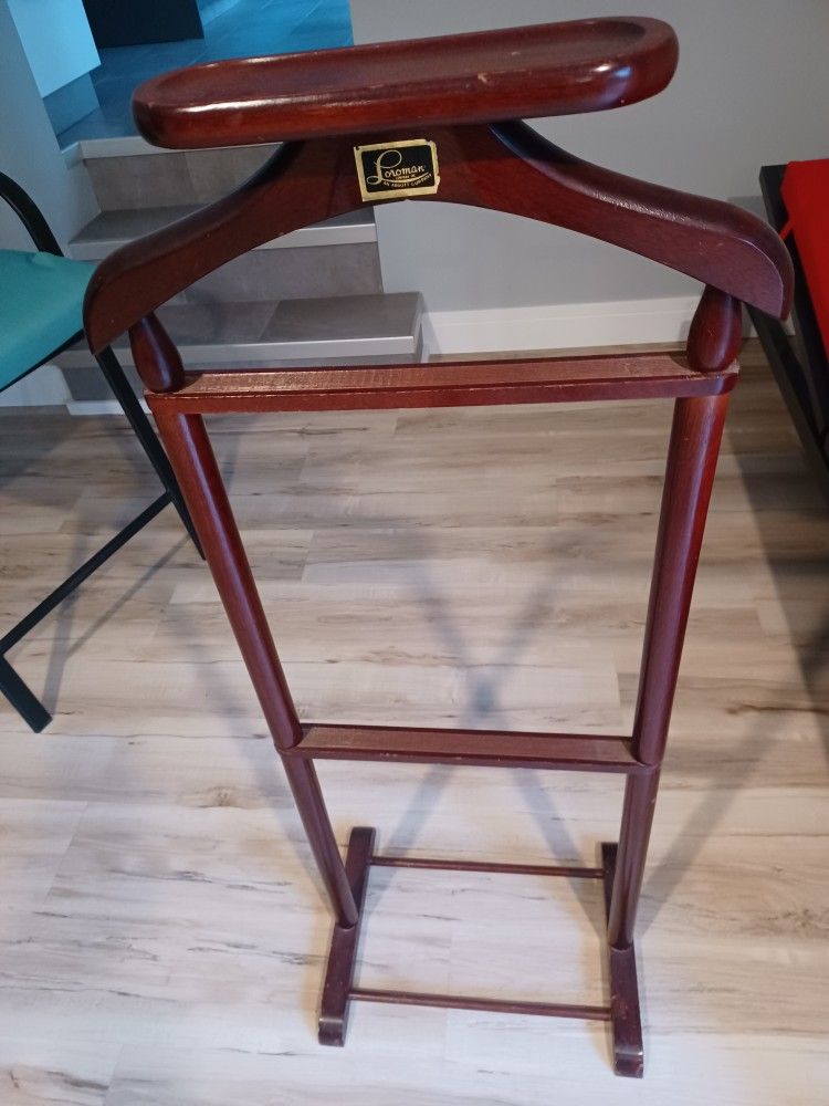 Vintage LOROMAN Valet Butler Stand Rack Suit Wooden