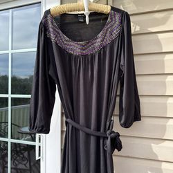 Style & Co Large BLACK TUNIC TOP with purple Embroidery. Belt.
