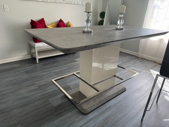 Modern Dining Table and Chairs with Stone-Look Top