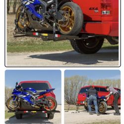 LBS Heavy Duty Motorcycle Carrier Dirt Bike Rack Hitch Mount Hauler w/ Ramp
