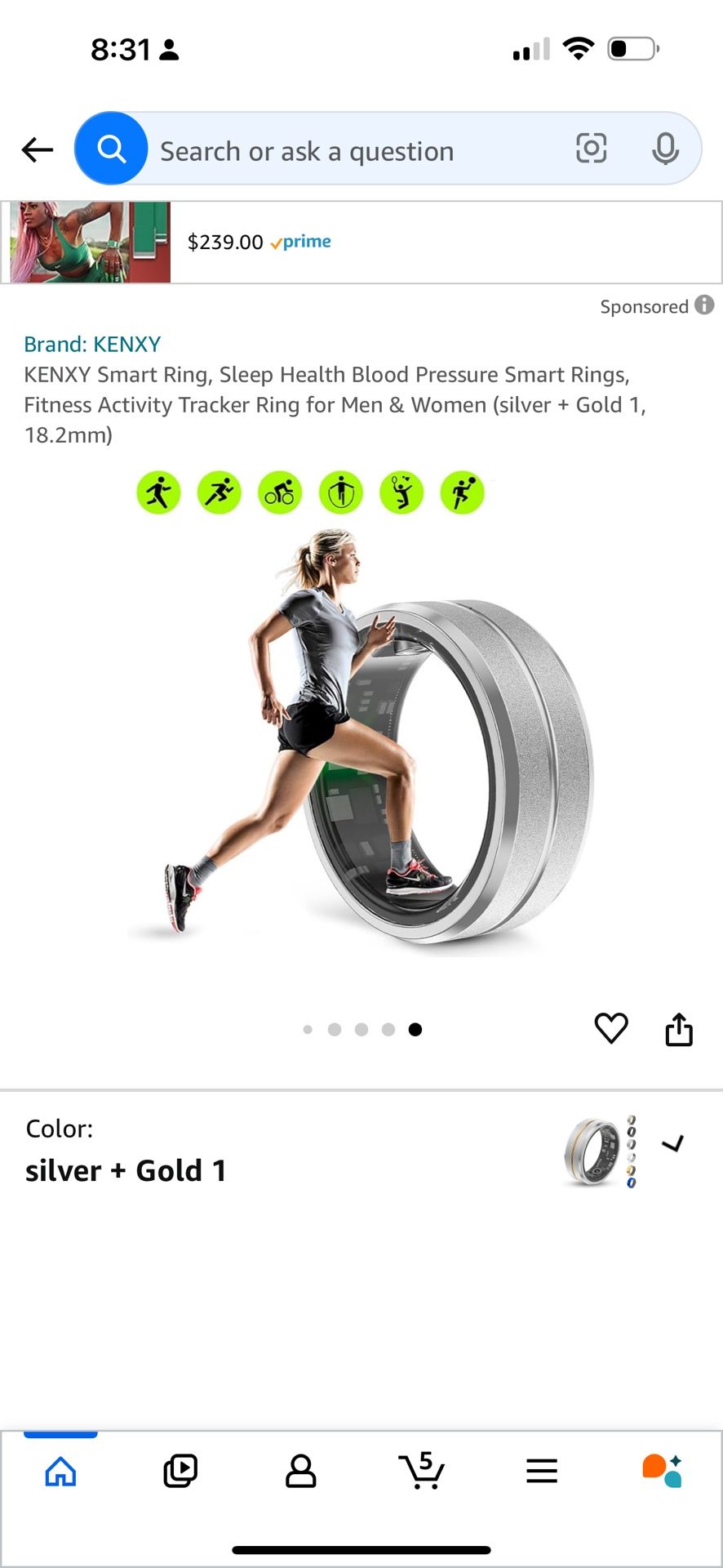 Brand: KENXY KENXY Smart Ring, Sleep Health Blood Pressure Smart Rings, Fitness Activity Tracker Ring for Men & Women (silver + Gold 2, 18.2mm)