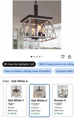 Farmhouse 4-Light Pendant Chandelier Oak White,Closed Box