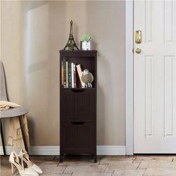 Bathroom Floor Cabinet with 2 Drawers, Free-Standing Side Storage Organizer with 1 Shelf, Wooden Multifunctional Rack Stand, Espresso