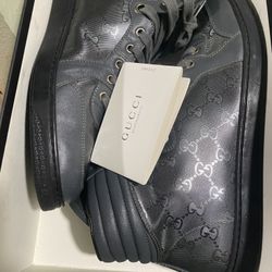 Gucci Platinum Leather Monogram Sneakers Size 10