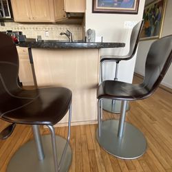 Hydrolic Brown Leather Bar Stools