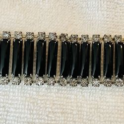 Bracelet  an art deco wide resin bar rhinestone bracelet