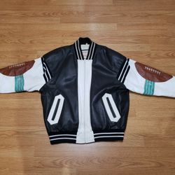 Michael Hoban Football Bomber Leather Jacket XL Pre-owned 