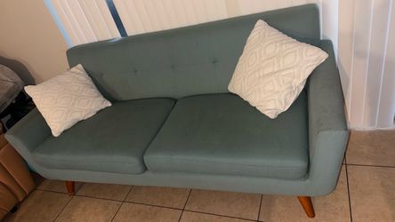 Mid-Century Modern Teal Loveseat Sofa