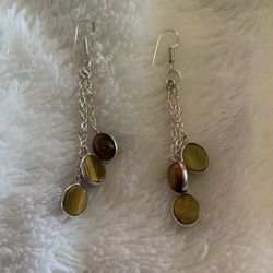 New Pretty Dangle Tigers Eye & Silver Earrings 