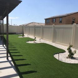 Beautiful backyard with rock installation.