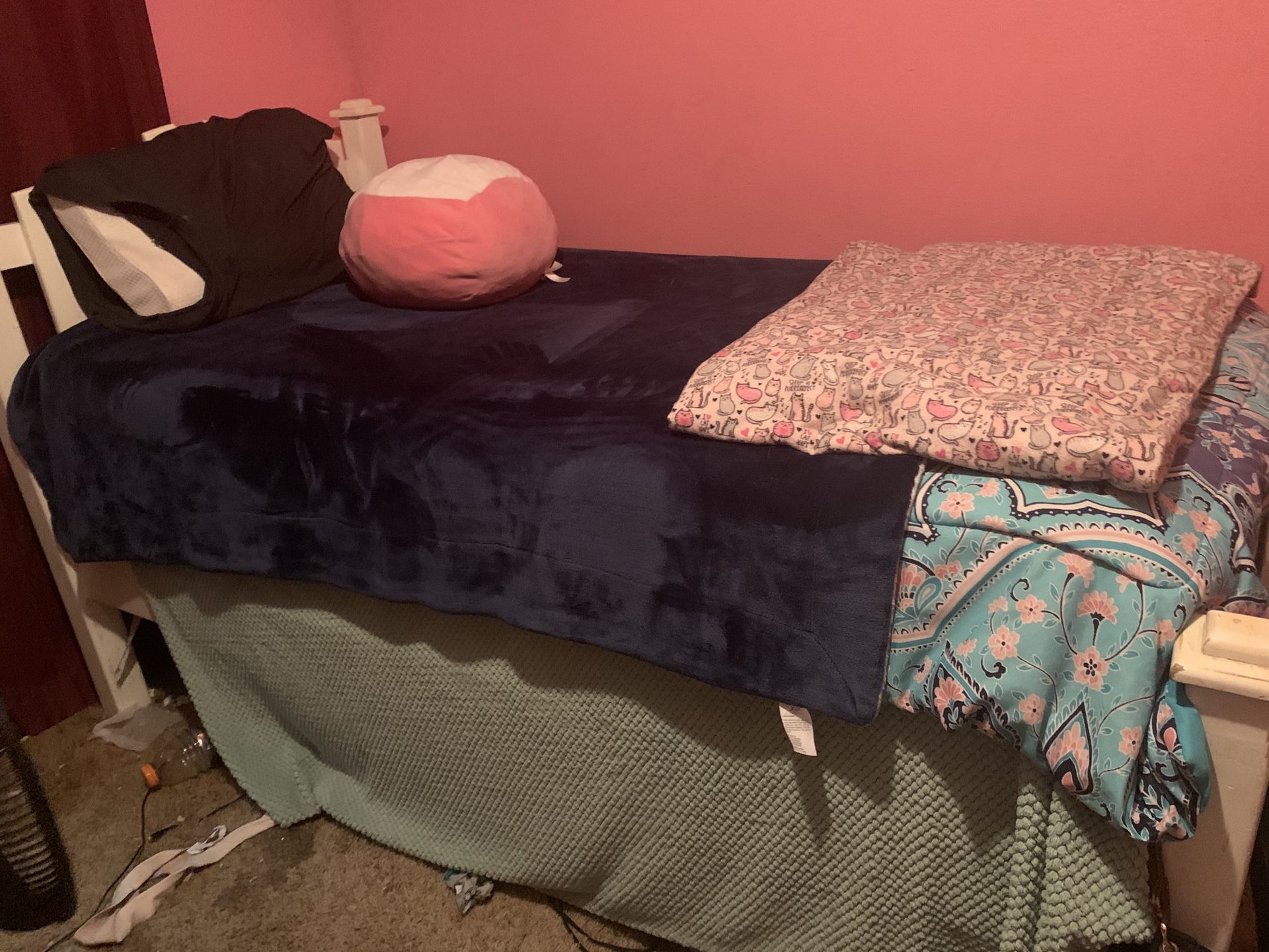 Twin bed fame and box spring and mattress