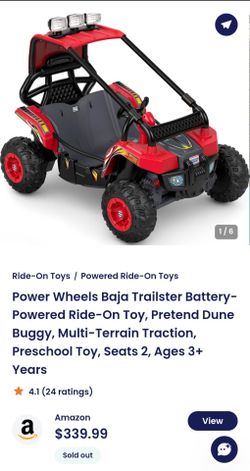 Power Wheels Baja Trailster Battery-Powered Ride-On Toy, Pretend Dune Buggy, Multi-Terrain Traction, Preschool Toy, Seats 2, Ages 3+ Years