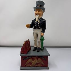 Vintage Cast Iron Uncle Sam Mechanical Coin Bank