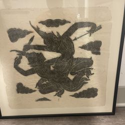 Thai Temple Art Charcoal Rubbing from 1960’s: 27”x27” - Original 
