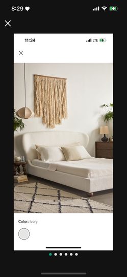 New Urban Outfitters King White Boucle Bed Frame With Wood Slats (no Headboard)