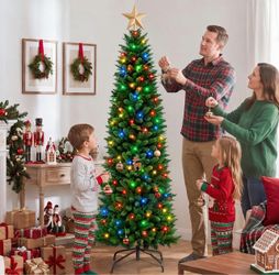 7ft Pre-Lit Artificial Christmas Tree with Star Topper