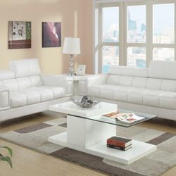 Brand New White Leather Modern Style Sofa And Love 