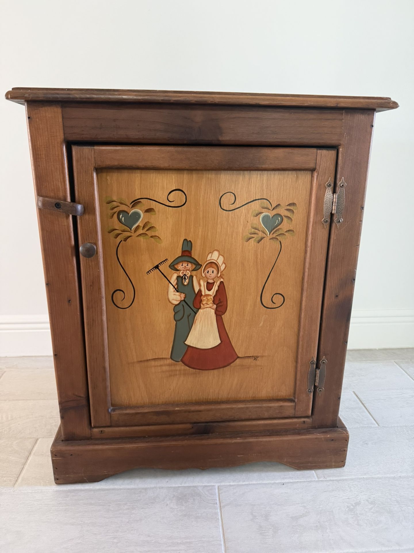 Vintage Pine Wood Hand Painted Night Stand End Table