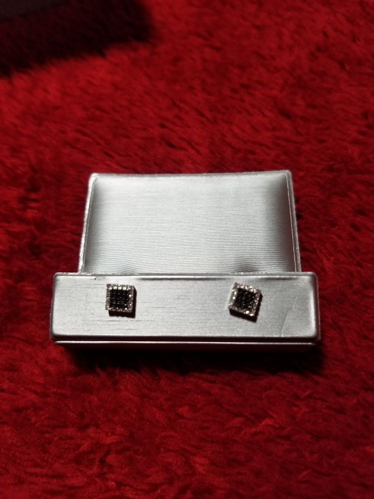 1/7 CT. T.W. Enhanced Black and White Diamond Square Stud Earrings in 10K White Gold
