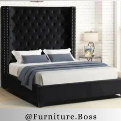 Queen Bed / King Bed - Modern Style Beds In Velvet Tufted Fabric
