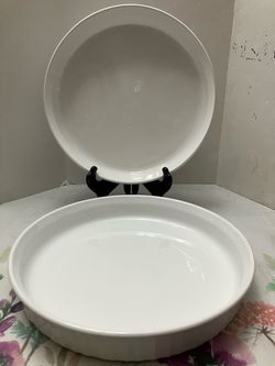 Lot of 2 CorningWare F-3-B French White 24cm Round Stoneware Pie Dish Plate EUC