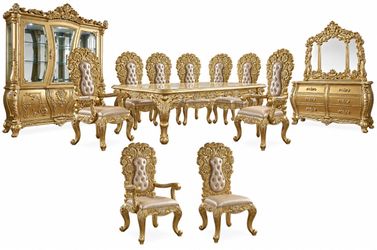 ACME Furniture Gold Dining Complete Set 8 Chairs Table Curio/china cabinet