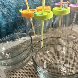 Juice Bottles  and Glass Bowls