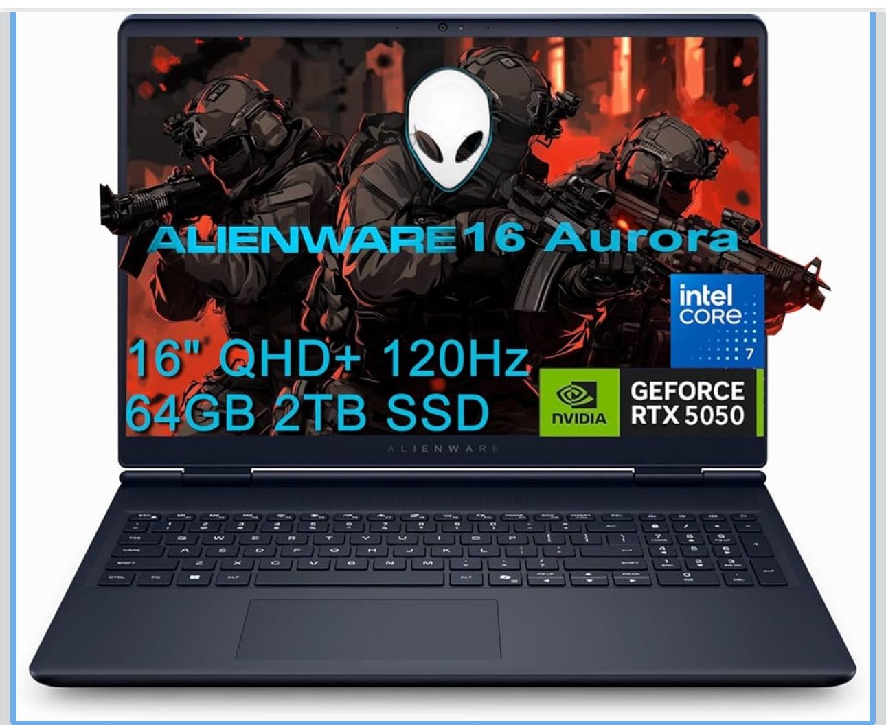 2025 Alienware 16 Aurora Gaming Laptop (16" QHD+ 120Hz, Intel 10-Core 7 240H, 64GB DDR5 RAM, 2TB SSD, NVIDIA GeForce RTX 5050 8GB), White Backlit Keyb