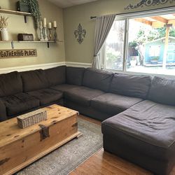 Well Loved Comfy Chocolate Brown Sectional with Chaise Lounge