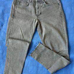  rag & bone Fit 1 extra slim jeans, grey wash, five-pocket layout, and raw, frayed ankle hems  32