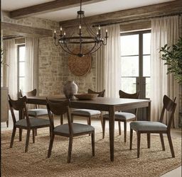 Brand New Walnut Mid Century modern 7pc Dining Table Set