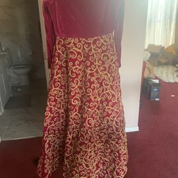 Pakistani dress indian Anarkali Quincenera Size Small/medium 36 Chest Purple Gold Long Sleeve Maxi